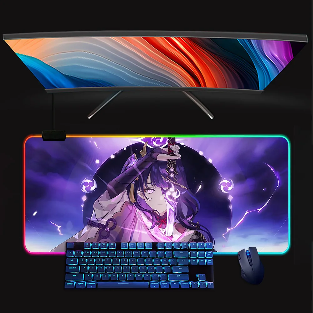 Игровой коврик для мыши и клавиатуры Genshins Impact Raiden Shogun RGB