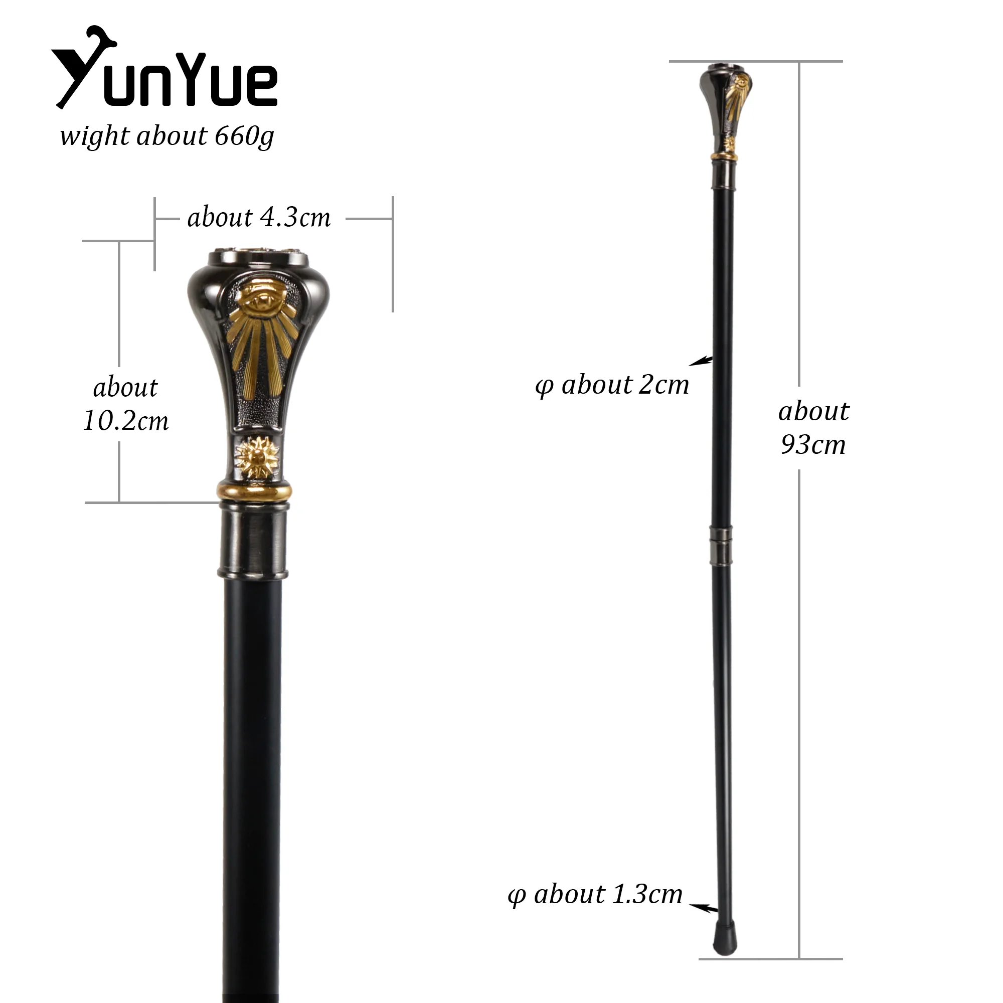 الذهب الأسود الشمس الله الطوطم المعادن عصا للمشي الفن الزخرفية هدية عصا للمشي شهم أنيقة العكاز تأثيري فيلم الدعامة الصولجان #3