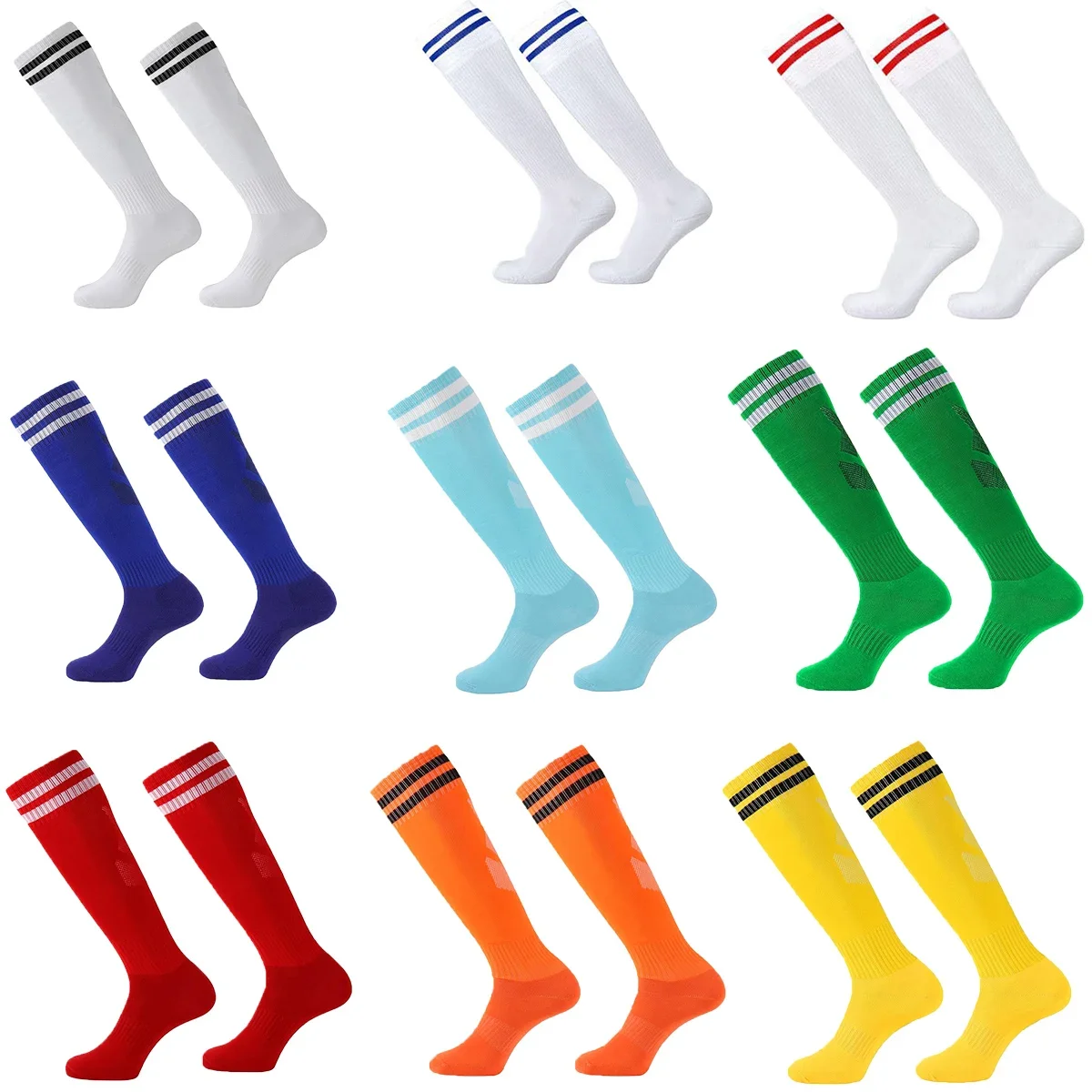 1Pair Soccer Socks Stripe Knee High Softball Baseball Team Sports Socks Breathable Football Socks for Men Women