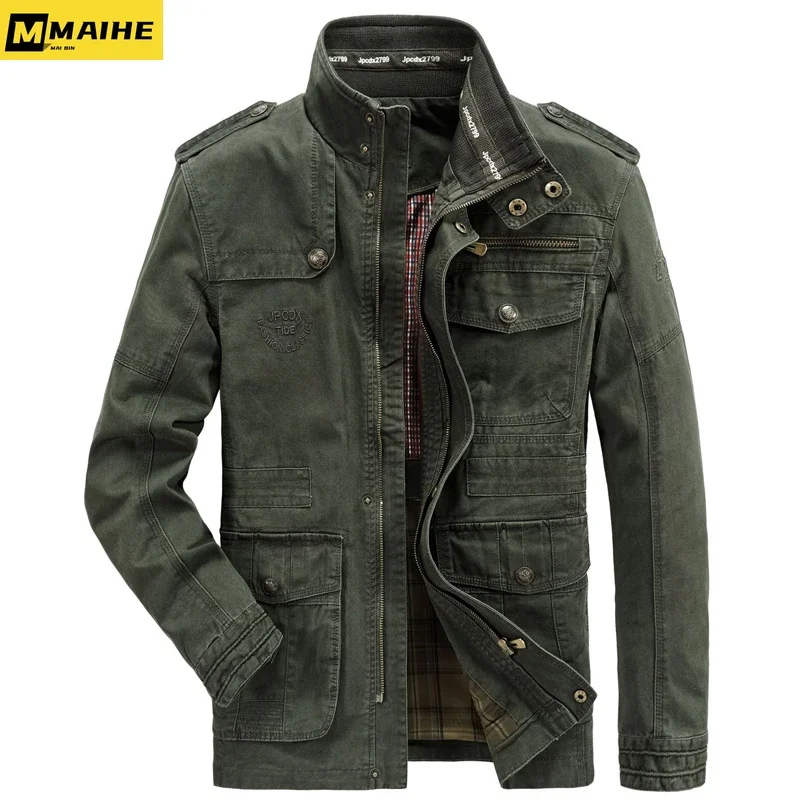 Chaqueta de algodón con múltiples bolsillos para Hombre, abrigo informal para exteriores, talla grande 7XL 8XL, primavera y otoño