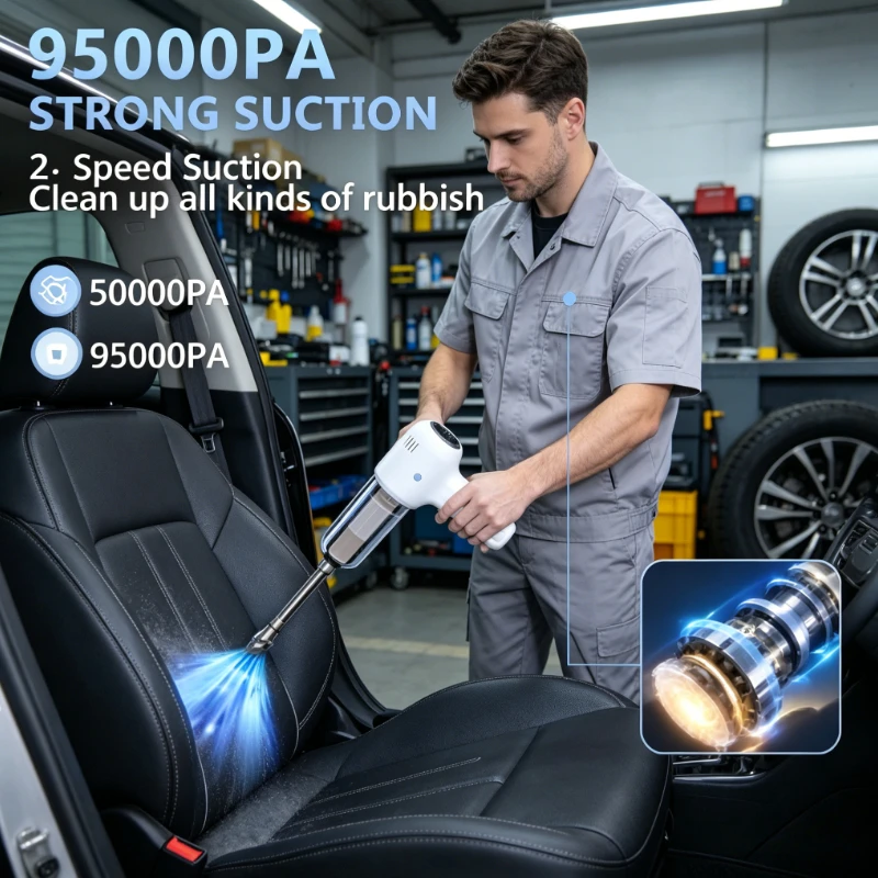 車の掃除機ワイヤレスポータブル掃除機車用-95000pa-ハイパワーミニハンドヘルド車の掃除機ブロワー-2-in-1