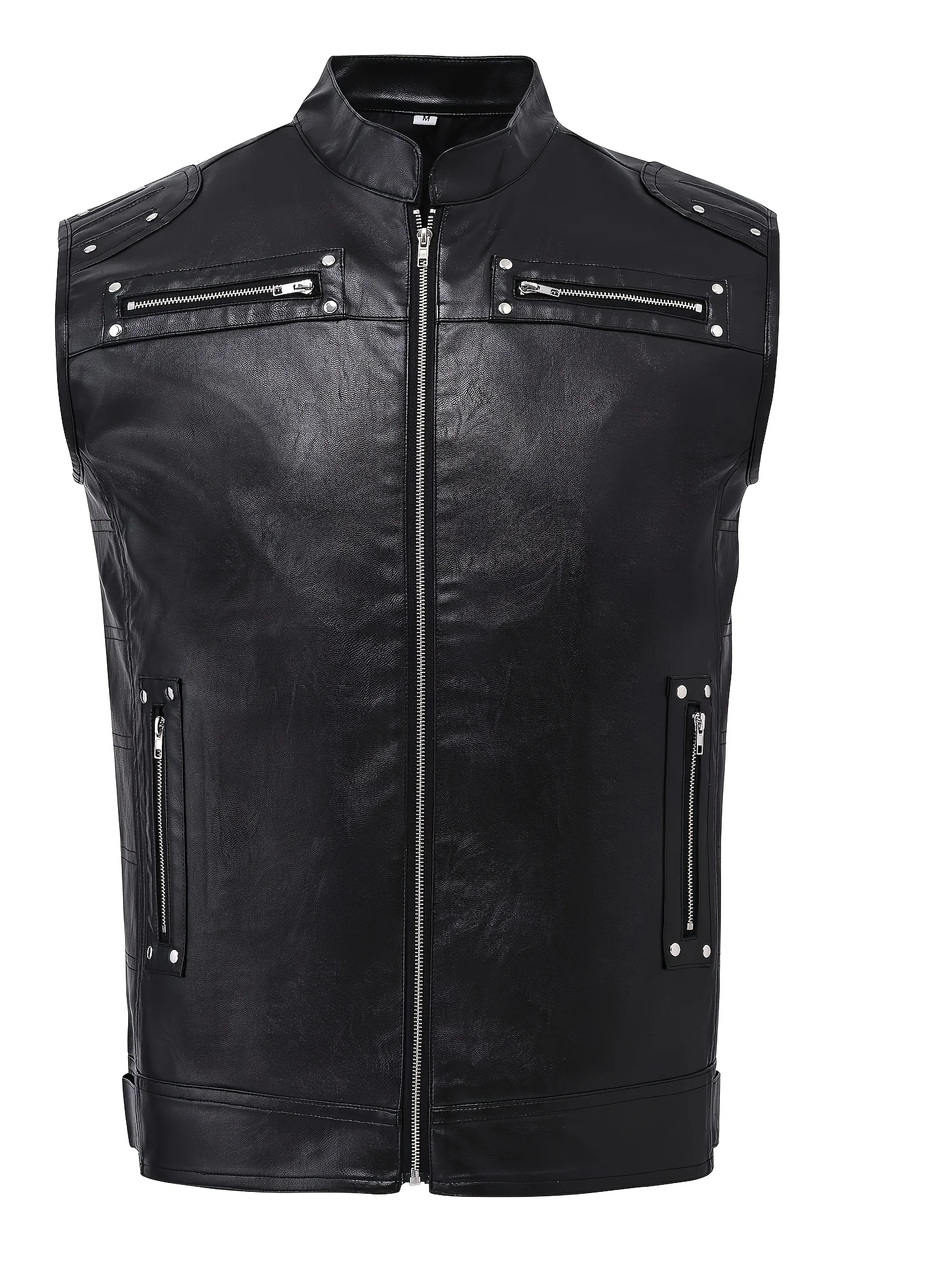 Gothic style lace-up men's PU leather vest, stand-up collar sleeveless button-down shirt jacket