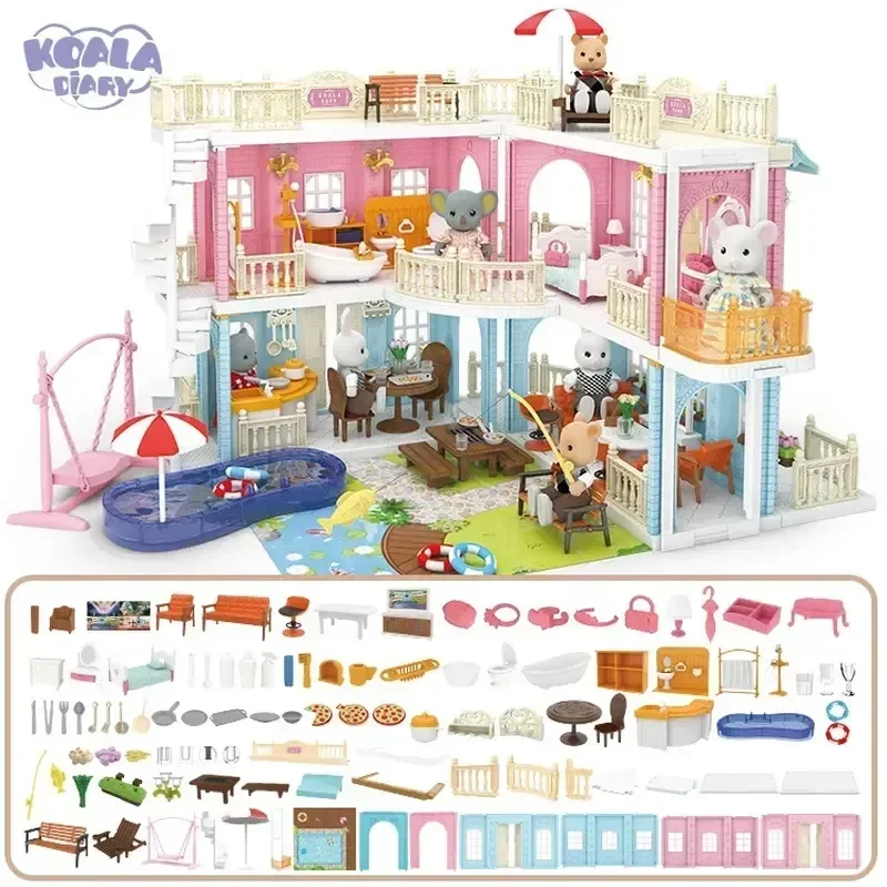 Casa dei giochi fai da te per bambini giocattolo costruito Villa scuola ospedale assemblaggio piccoli mobili castello casa delle bambole ragazza regalo di natale