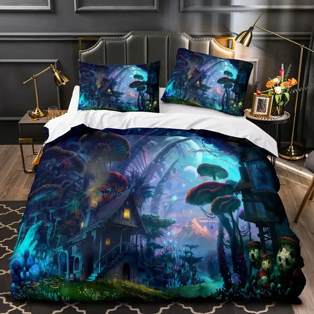 Mushroom Fairy Forest Magic Lilliputian Fungus Plant Bedding Set Boys Girls Twin Queen Size Duvet Cover Pillowcase Bed Boy Adult