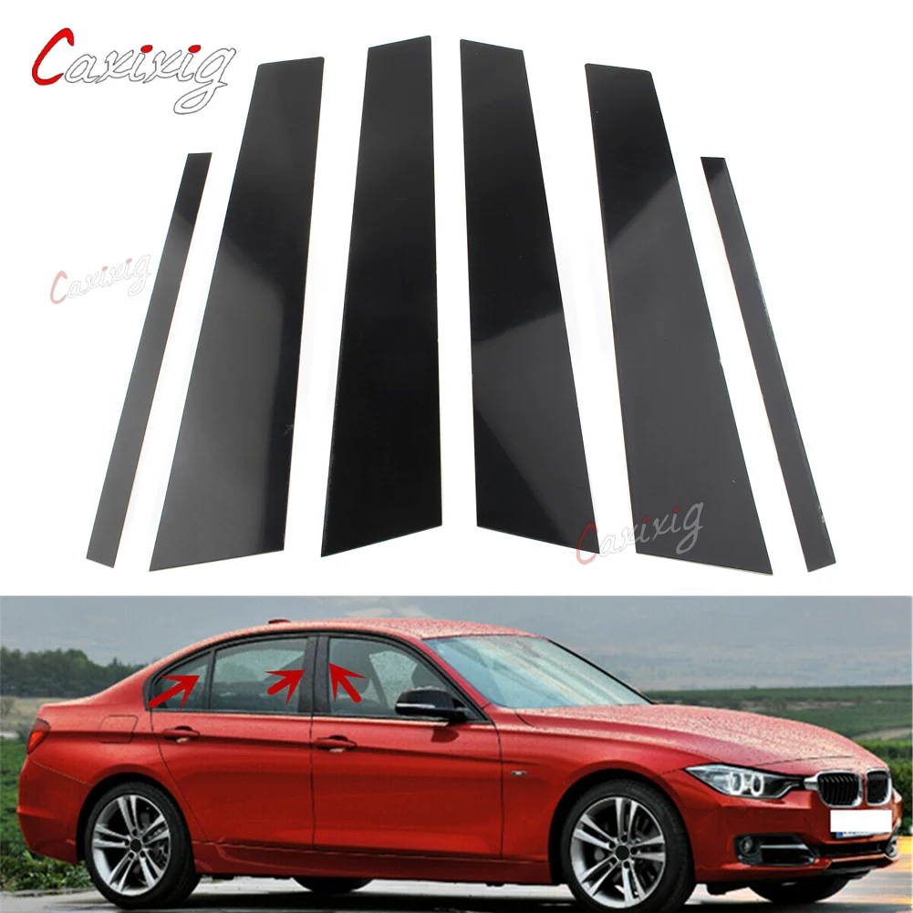 6Pcs/Set Car Sticker Pillar Posts Door Window Panel Covers Trim Decor For BMW F30 3Series 2012 2013 2014 2015 Gloss Black