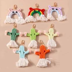 Aihua Big Knitted Desert Green Plant Cactus Rainbow Keychain for Women Crocheted Macrame Rainbow Keyring Handbag Pendant Gifts
