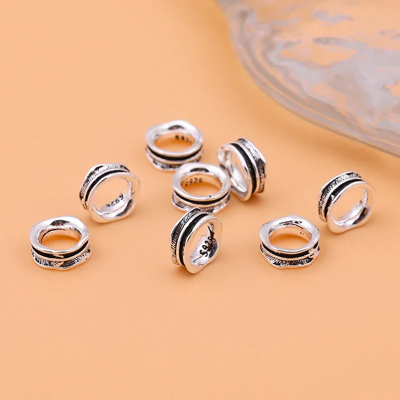 5PCS 925 sterling silver bead crystal bracelet accessories leaf spacer spacer beads circle gaskets diy beaded jewelry