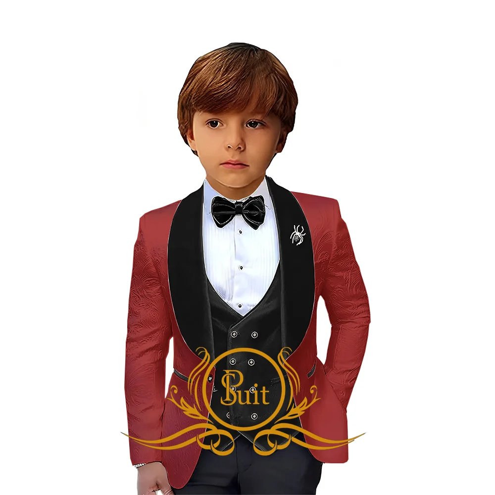 Jongens Jacquard Pak 3 Stuks Set Bruiloft Kids Smoking Formele Jongen Blazer Jurk