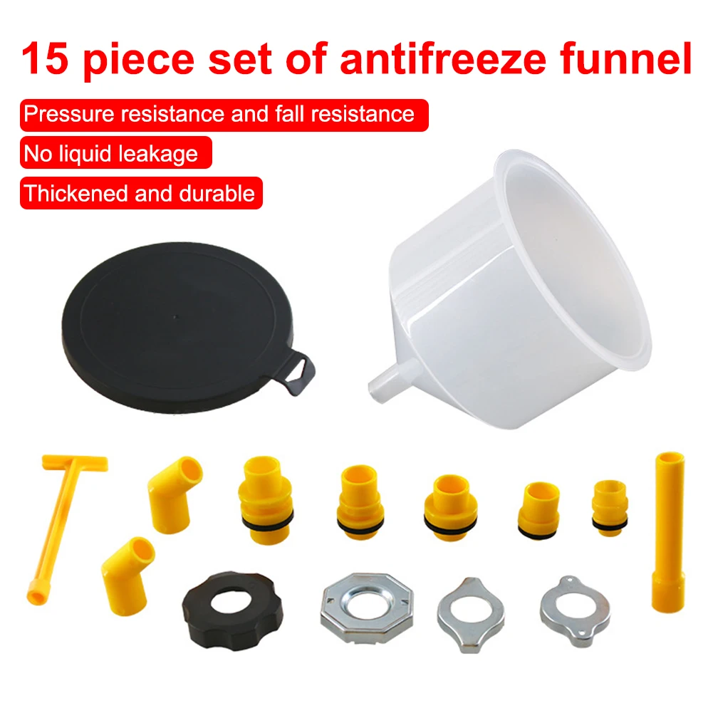 15Pcs Portable Coolant Filling Kit Spill Proof Car Water Cooling System Refill Gas Oil Liquid Refilling Funnel Tools