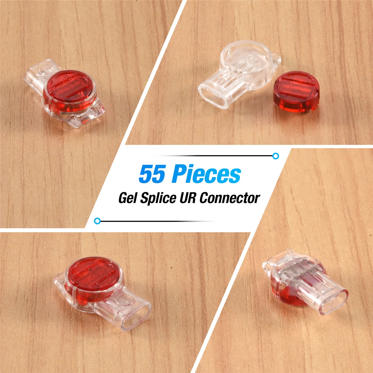 

ABFA 55 Pieces Gel Splice UR Connector 3 Port Wire Connectors Red+Clear
