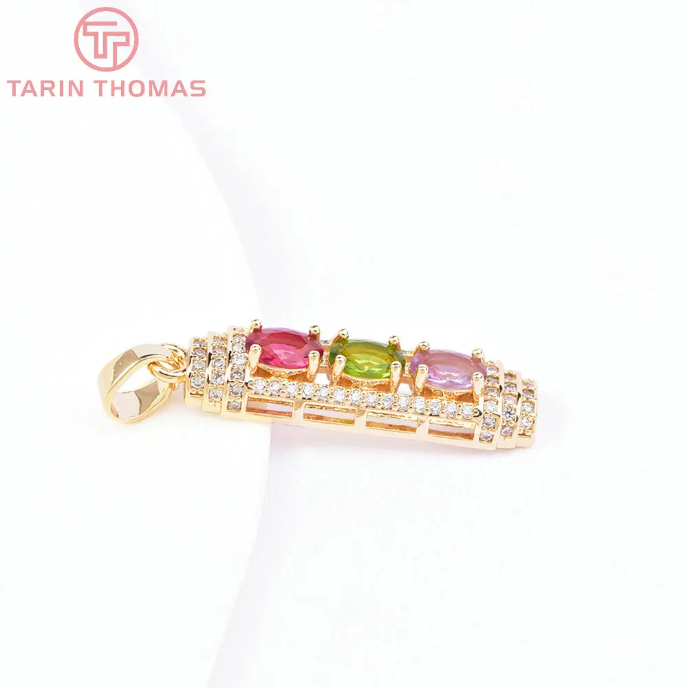 (6590) 2PCS 8x30MM 24K Gold Color Brass with Zircon Column Shape Charms Pendants High Quality Jewelry Making Findings Wholesale