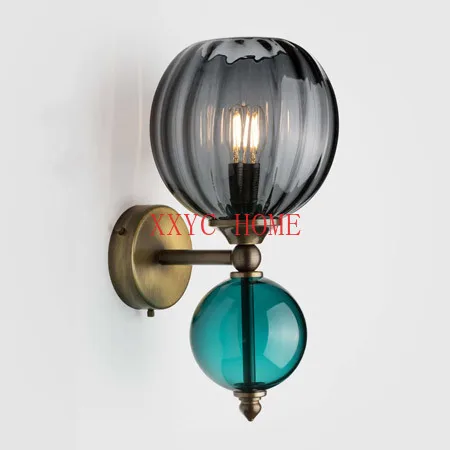 

Bronze wall lamp, colored glass living room, back view wall lamp, bedroom, bedside lamp