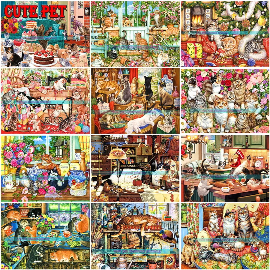 Diy Diamant Malerei Tier süße Katze Stickerei verspielte Kätzchen Frolic voller quadratischer Bohrer Strass Kreuzstich Mosaik Dekor Kunst