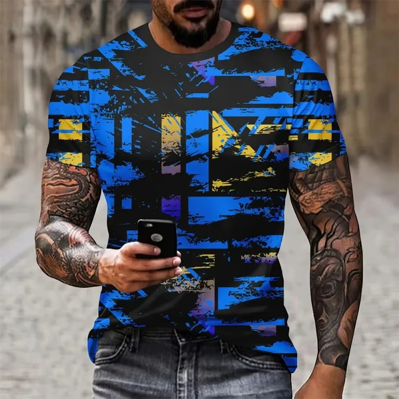 

Colorful Geometry Pattern T Shirt For Men Color Block 3D Printed Tees Summer Street Short Sleeve Round Neck Tops Loose T-Shirts