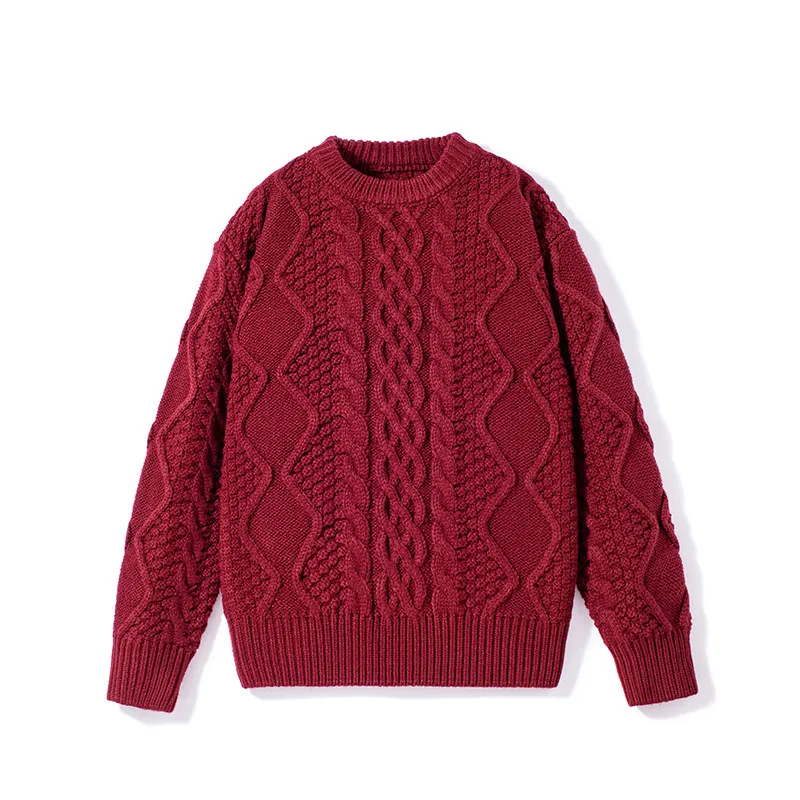 

Красный свободный свитер с круглым вырезом для мужчин, в стиле китайского зодиака, плотный, базовый слой, американский стиль, с длинным рукавом