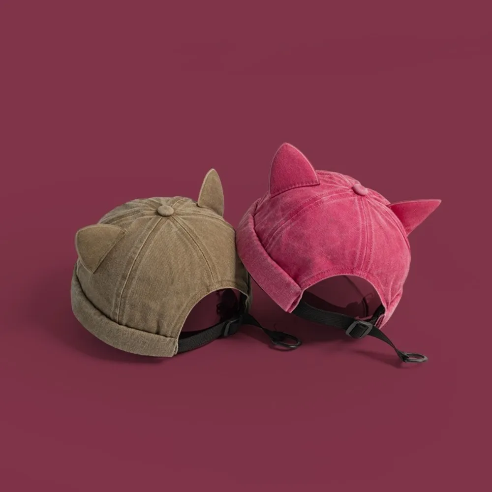 

Fashion Washed Old Cat Ears Landlord Hat Solid Color Cotton Brimless Hats Breathable Unisex Beanie Hat Men