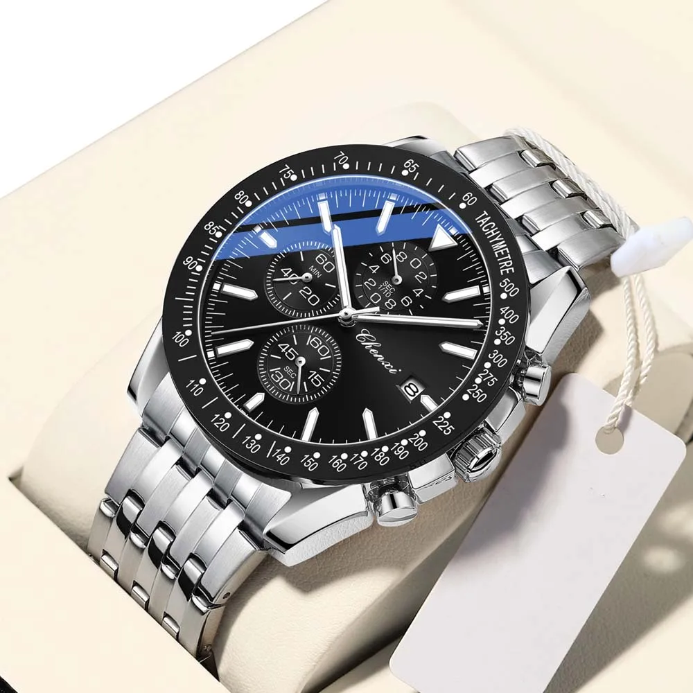 

CHENXI мужские часы модные многофункциональные спортивные часы с хронографом на открытом воздухе модный ремешок из нержавеющей стали часы в деловом стиле reloj