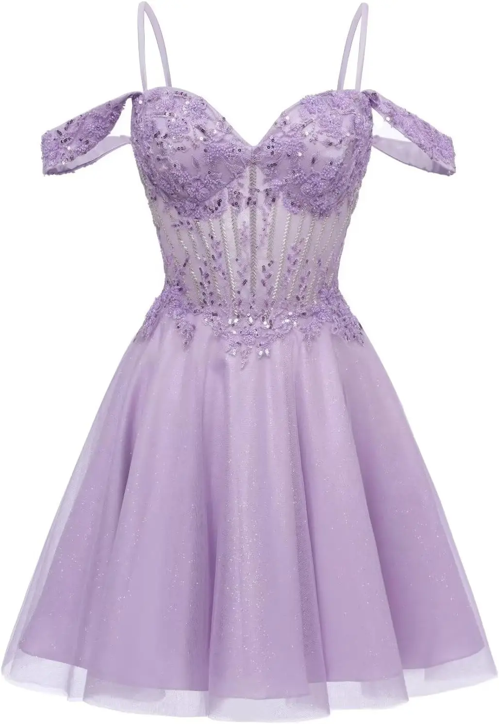 Abiti corti da ritorno a casa con spalle scoperte per adolescenti Abiti da cocktail in tulle con perline scintillanti 2025 RS210 sopra il ginocchio, mini