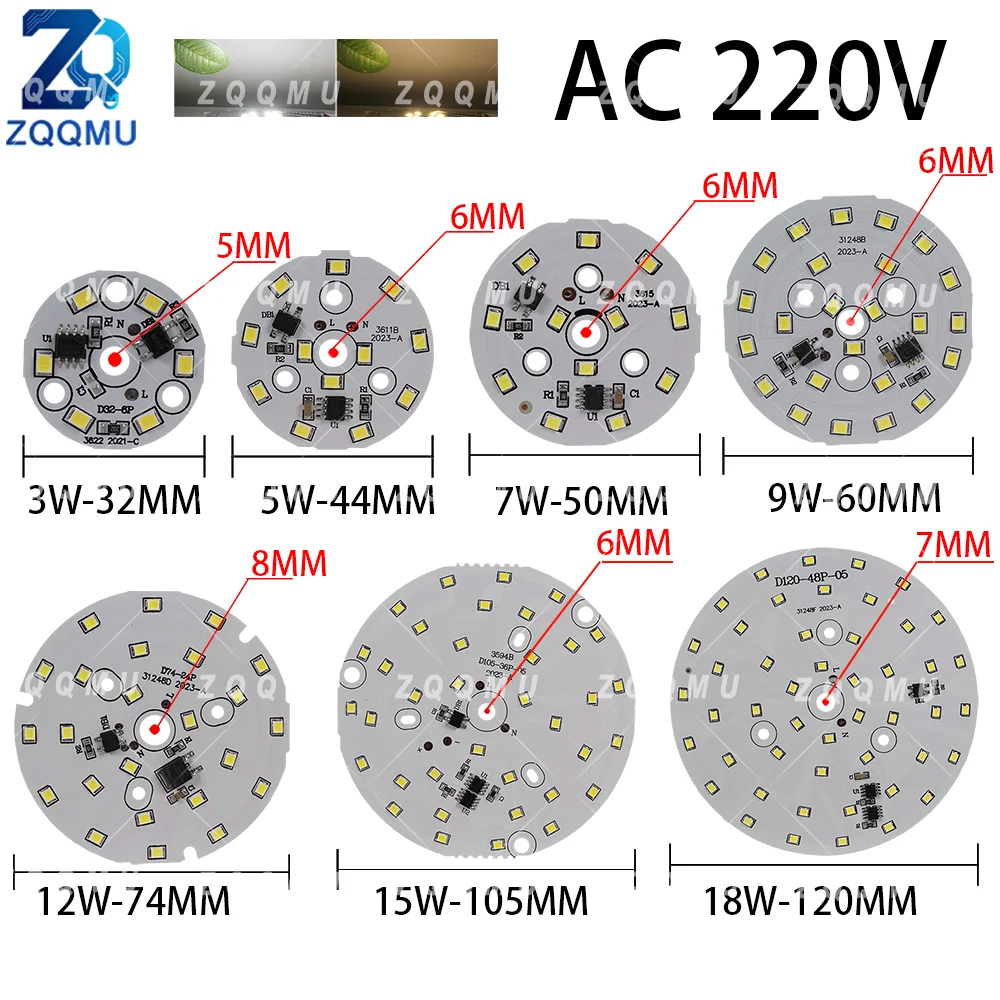 1PCS LED Chip AC 220V Driverless PCB Module Light Source 3W 5W 7W 9W 12W 15W 18W Lamp Bead Ceiling Downlight Spotlight Panel