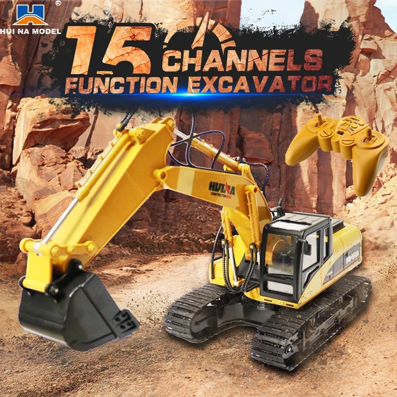 HUINA 1350 Rc Excavator 2.4G 1/14 15CH Big Alloy RC Cars Trucks RC Excavator Toys For kids Construction Engineering Vehicle Gift