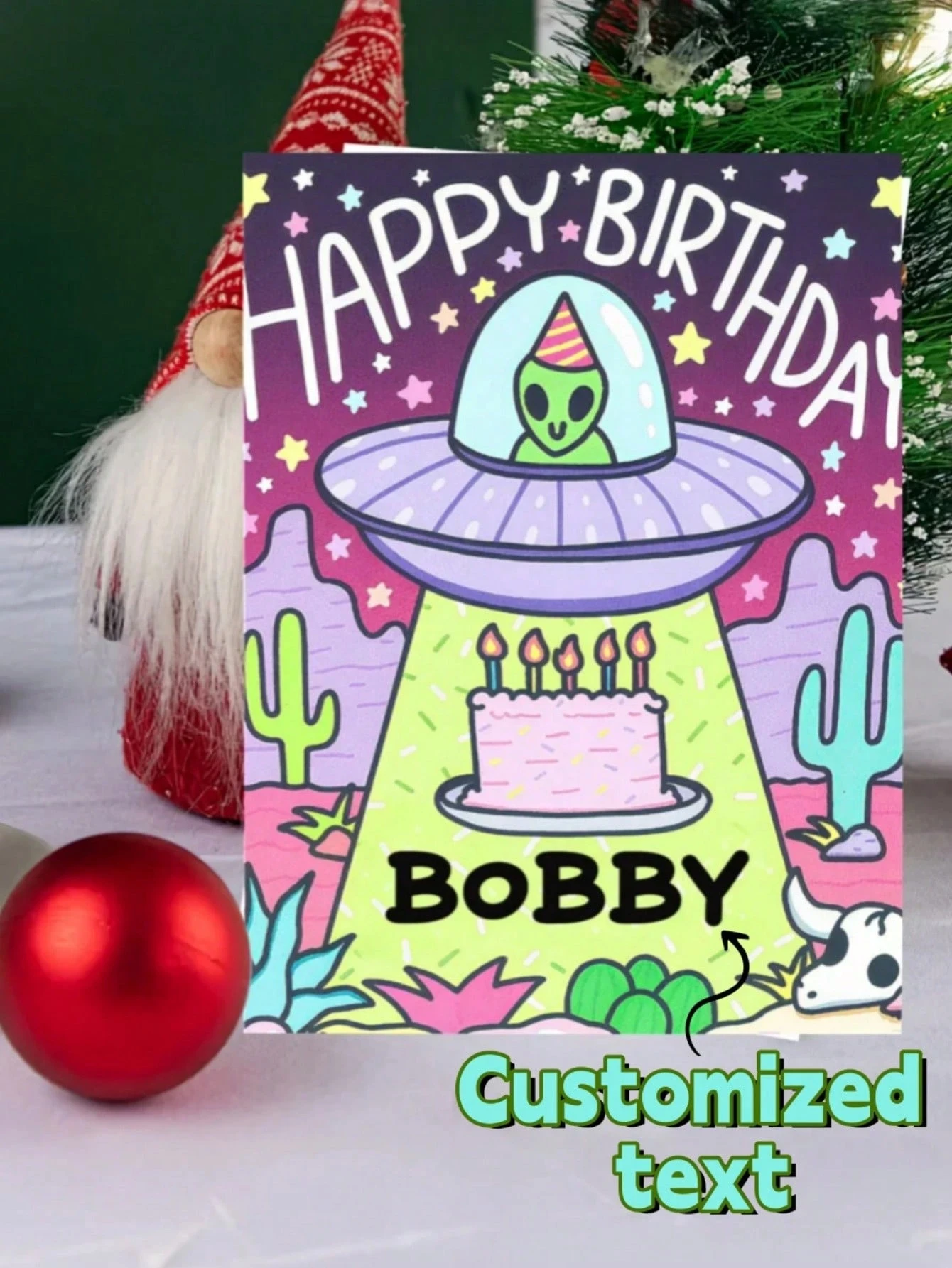 

Игривые открытки на день рождения с изображением инопланетянина на заказ, земляная тема, юго-западная пустынь, яркие принты для любителей Sci-Fi, 10 шт., 30 шт.