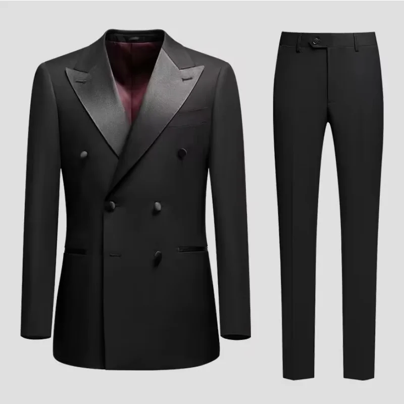 

Классические черные мужские костюмы для свадьбы, приталенные пиджаки с лацканами, брюки, деловые смокинги для жениха, костюм для вечеринки Homme