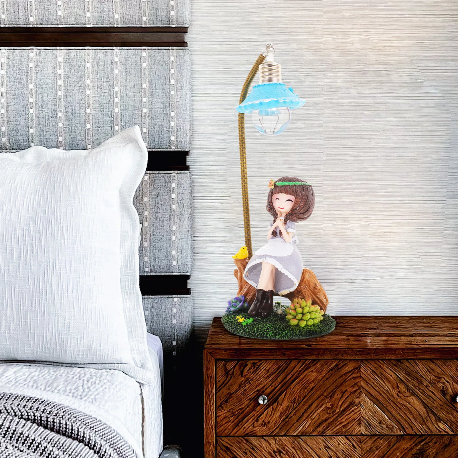 

Cartoon Girl Bedside Nightlight Creative Desktop Ornament Portable Durable Decorative Gentle Glow for Nursery Room Baby Mom