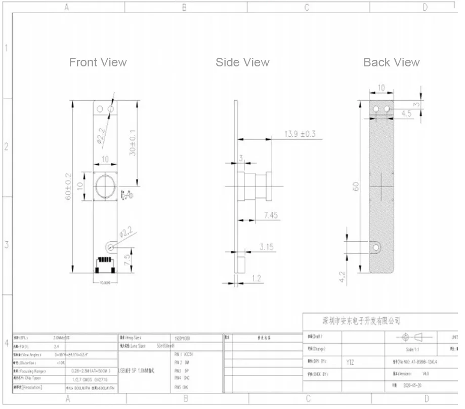 Módulo de câmera usb ov2710 cmos, 2mp, 30fps, 95 graus, sem distorção, foco fixo ff, uvc, unidade gratuita, otg, webcam, mini módulo de câmera