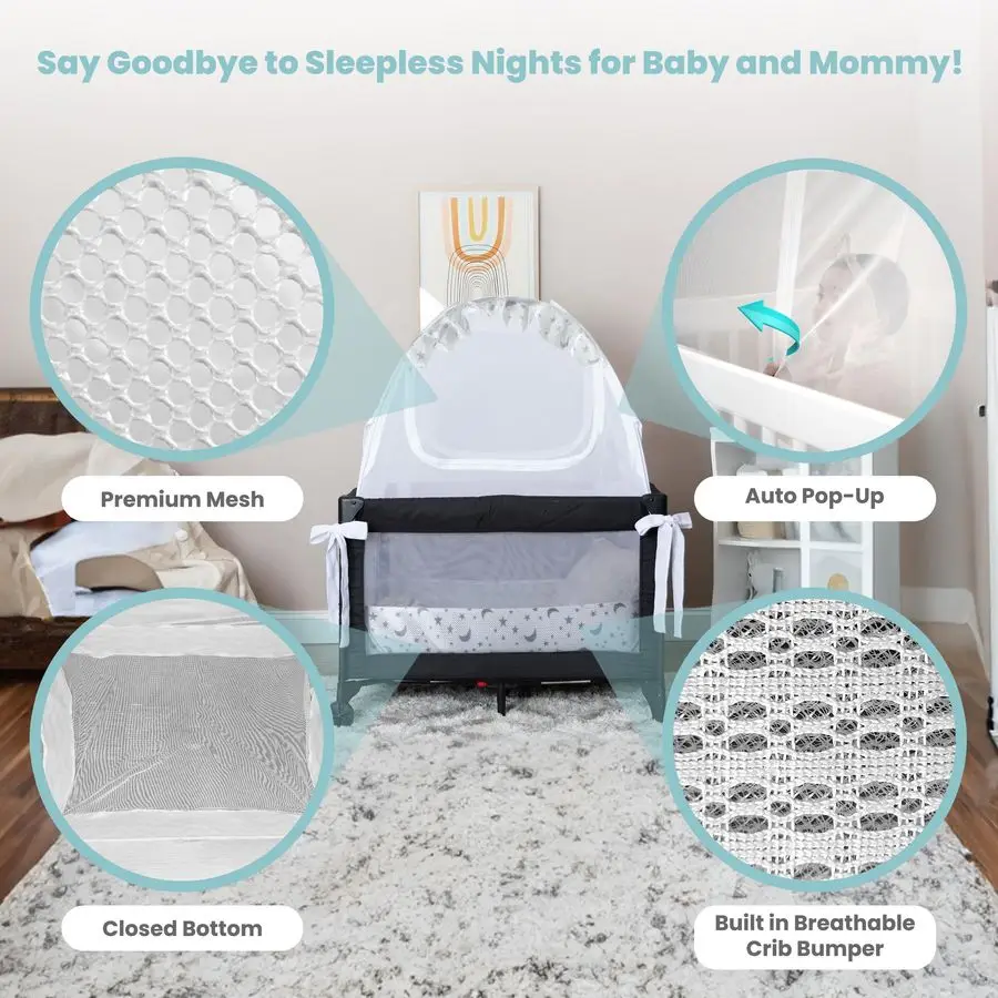 خيمة لعب من Pack n، خيمة سرير صغيرة للحفاظ على الطفل من التسلق، عبوة منبثقة تلقائية وخيمة لعب مع سحابات أوتوماتيكية، قطيفة سميكة