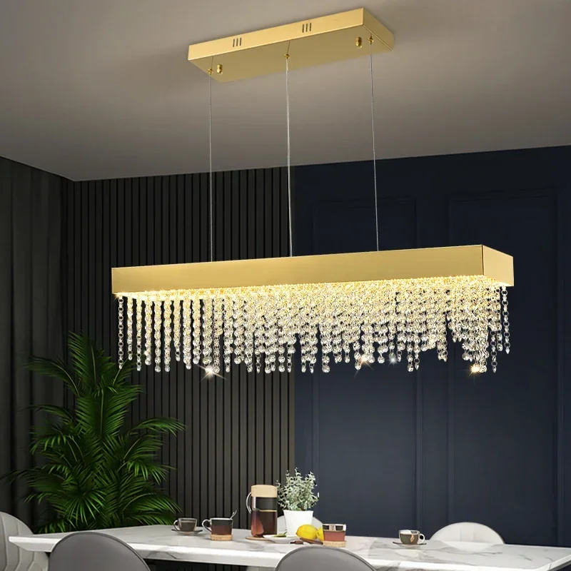Modern Rectangle Chandelier Lighting Of Dining Room Gold/Chrome/Black Led Hanging Lamp Creative Home Decor Crystal Kitchen Light