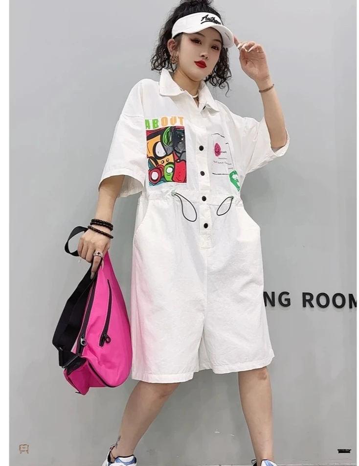 

2026 Summer Women's Jumpsuit Shorts Loose Print Casual Wide Leg Pants