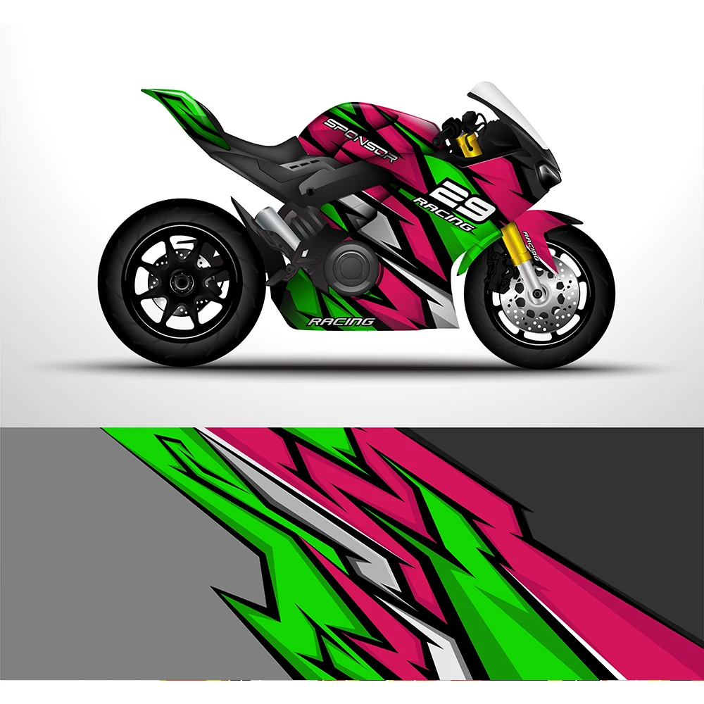 Green Gray Stripes Full Body Racing Graphic Decals Vinyl Wrap Motorcycle Full Wrap Stickers Decorative Decal 200*58cm