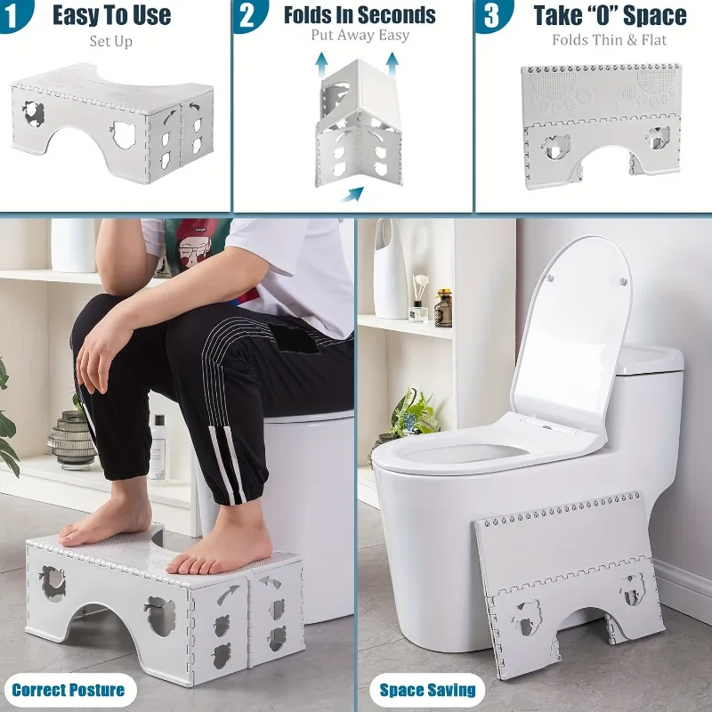 Durable Foldable Toilet Stool Thickened Non-Slip Children's Toilet Stool Space-Saving Anti Curling Leg Bathroom Foot Stool Elder image 4
