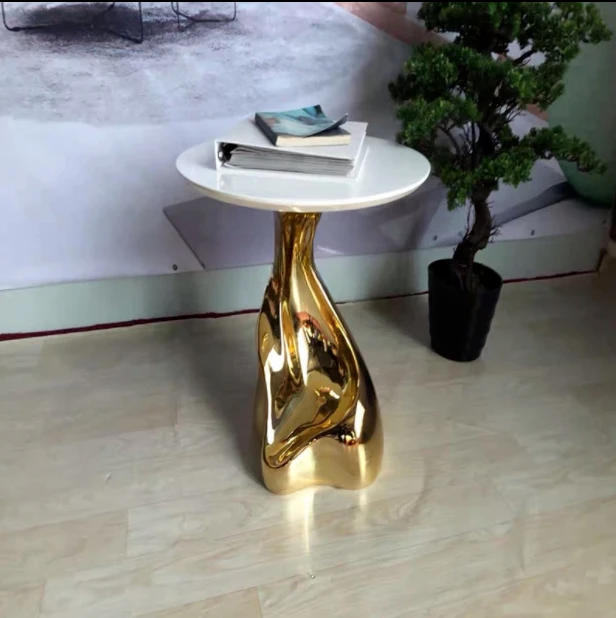 Designer Light Luxury FRP Electroplating Tea Table Marble Shaped Corner Table Personalized Apartment Side Table furniture