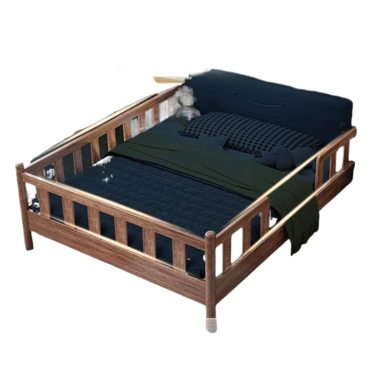 Solid wood children's bed, light luxury small apartment walnut guardrail splicing plus broadband warm bed