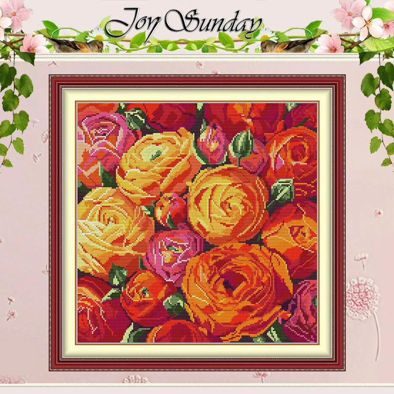 

Набор для вышивания крестиком с яркими узорами роз, 11CT, 14CT, 16CT, HD, с нанесенным рисунком, DMC, набор для вышивания, рукоделие