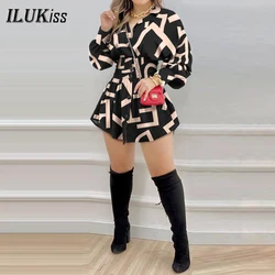 Sexy Long Sleeve Mini Dress Women Autumn 2023 Casual Print High Waist Slim Black Shirt Dresses Elegant Spring Fall Clothes