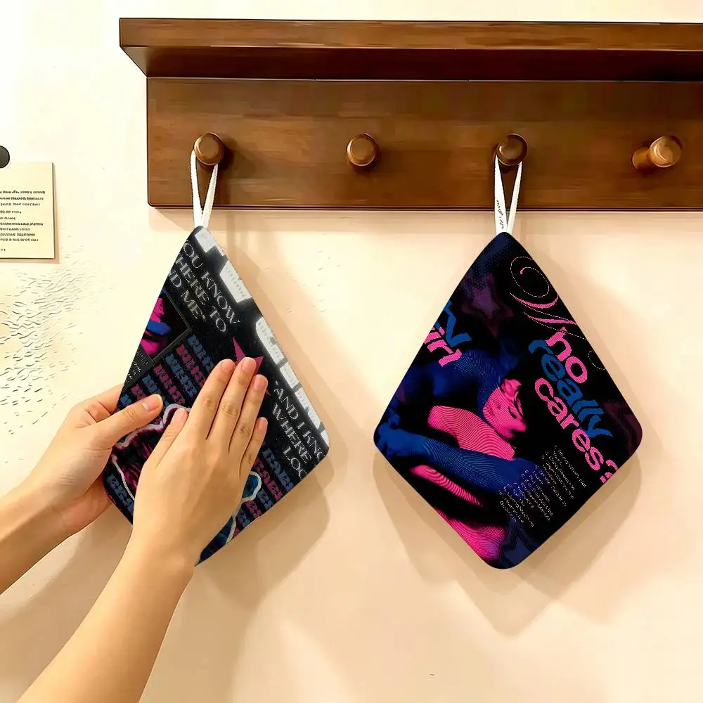 Pink Blue TV Girl Art Polyester Cotton Hand Wiping Towel with Hanging Loop, Lightweight for Home and Commercial Use