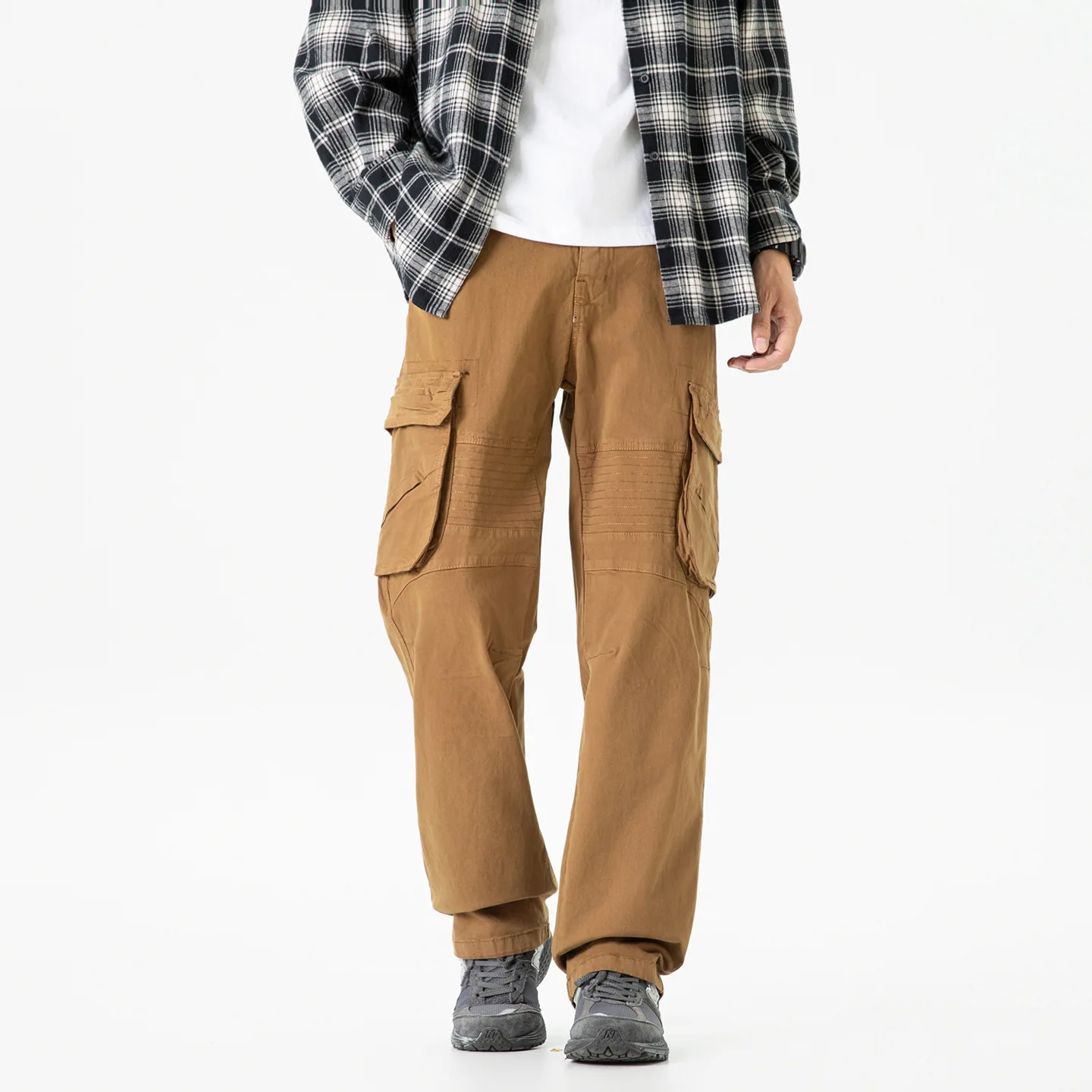 

Men's new loose Japanese-style straight-leg work pants with multiple pockets and elasticized cuffs fashionable men's clothing