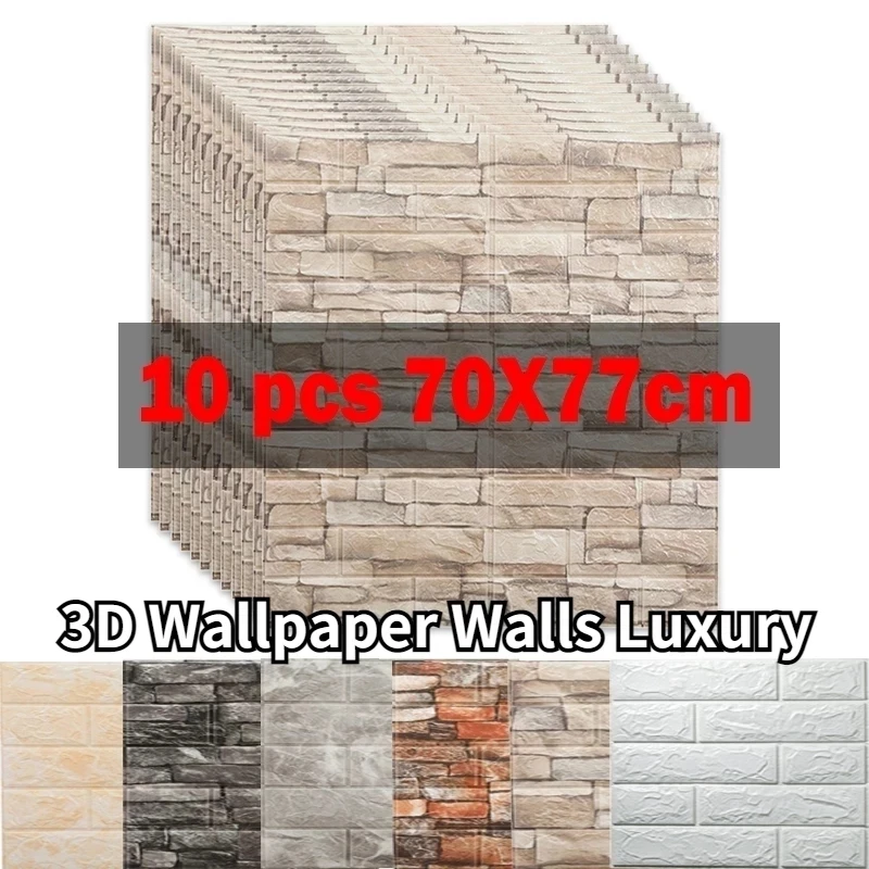 10Pcs Self Adhesive 3D Wall Stickers  Panels Foam DIY Home Luxury Decor Wallpaper Living Room Bathroom Background Morden Sticker