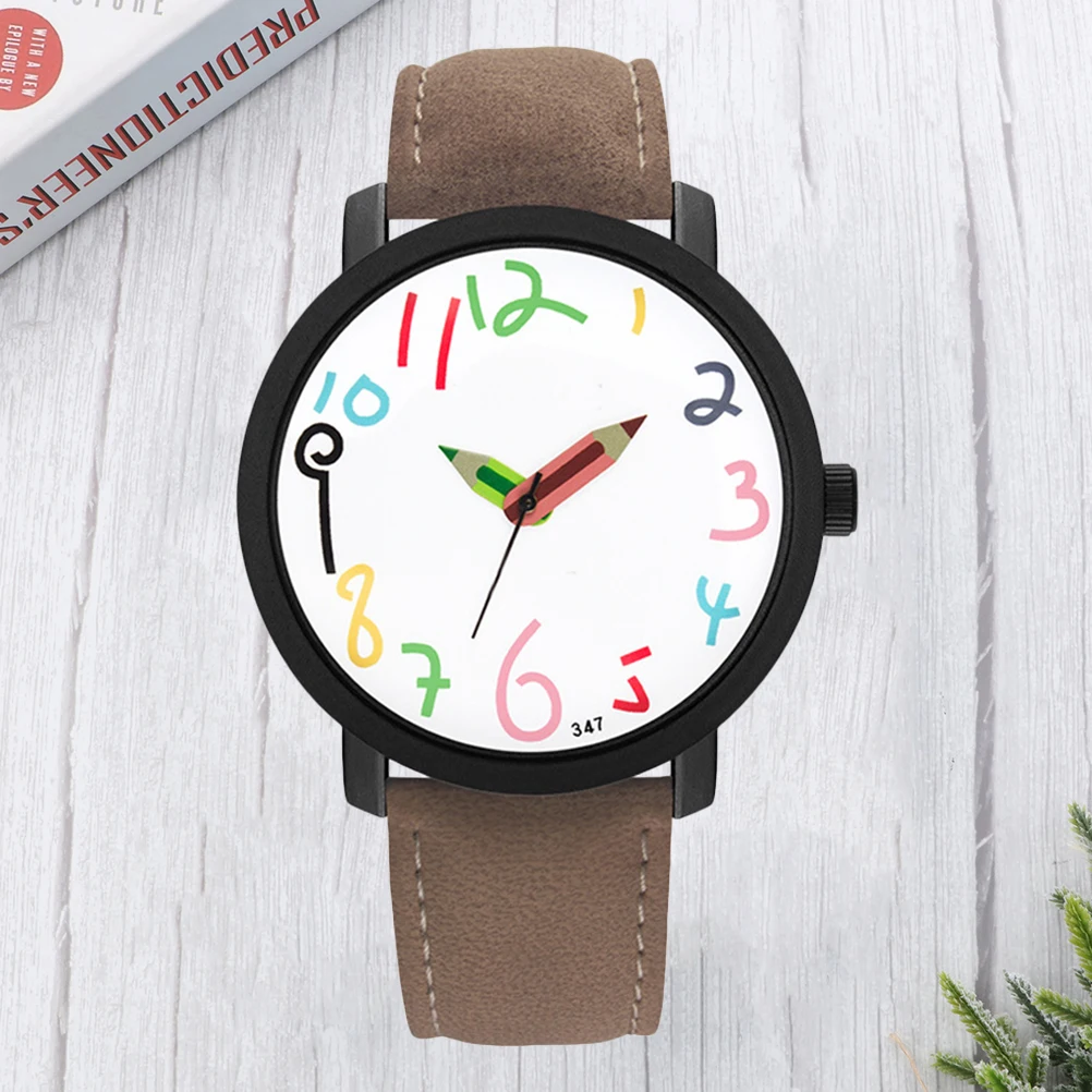 

1pc Waterproof Quartz Watch For Kids Cartoon Pattern Wristwatch Adjustable Strap Birthday Gift (White Dial Brown Band)