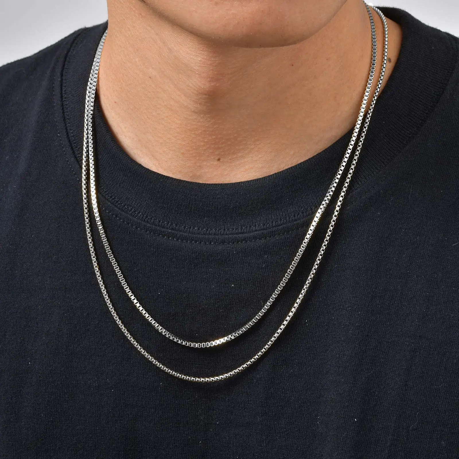 2 teile/satz Dünne Kette Halskette für Männer Jungen, Edelstahl Gold Silber Farbe Box Kette Halsbänder, stilvolle Männliche Schmuck Geschenk – Detail 5
