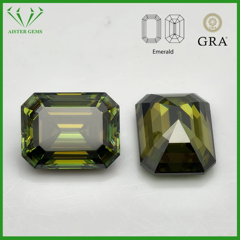 Top Emerald Cut Olive Color Moissanite Loose Stone 0.8-5.0ct VVS1 Quality Comes With GRA Certificate Passes Diamond Tester