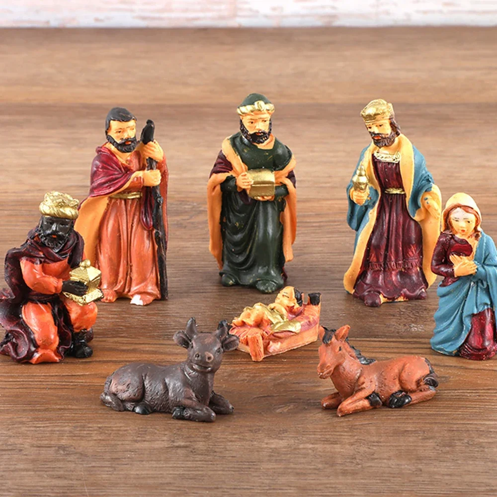 

Resin Christ Birth of Jesus Ornament Gift, Nativity Scene Craft, Resin Statue, Christmas Manger, Catholic Figurine, 8Pcs Set