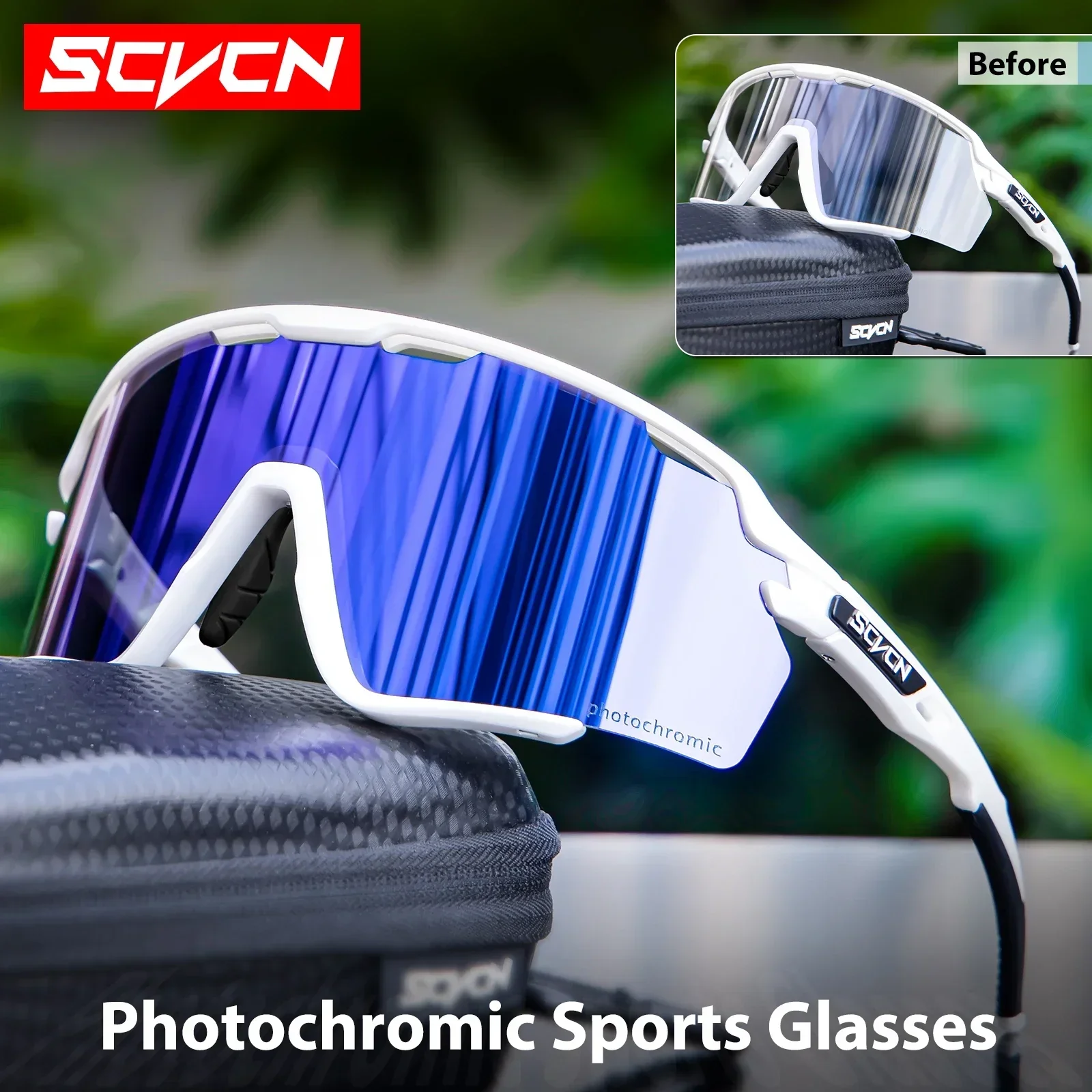 SCVCN Occhiali da sole fotocromatici a colori UV400 Occhiali da ciclismo Uomo Donna Corsa Escursionismo MTB Occhiali sportivi da strada Occhiali rossi da esterno