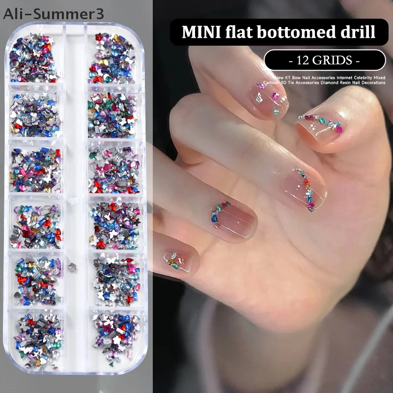 12 Grids/Box Mixed Nail Art Multi Shape Flat Back Crystal Rhinestone Dazzling Diamonds Strass Manicure Tip 3D Decoration #3