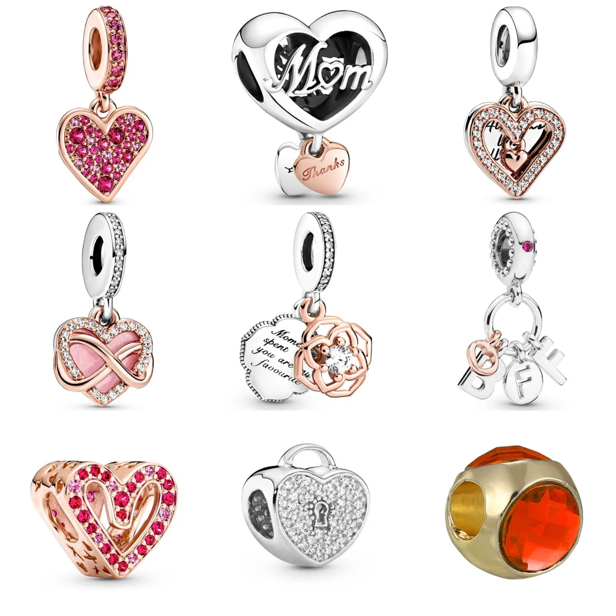 Colgantes de diamantes de corazón chapados en plata para mujer, abalorios clásicos para pulsera DIY, collar, accesorios de joyería, regalo 2024