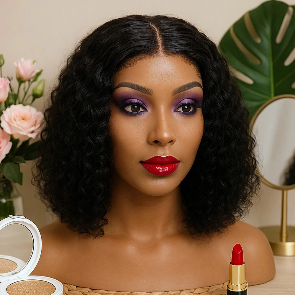 

Короткий парик с глубокими волнами Фронтальный парик Вьющийся HD Парик шнурка 13X4 Человеческие волосы 200% Плотность Боб Парик Человеческие волосы 100% Парики для женщин Натуральный черный