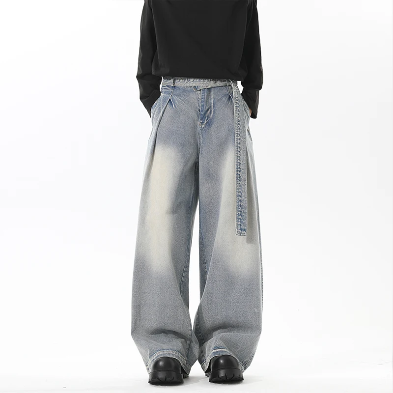 

LAPPSTER новые свободные синие свободные джинсы в стиле хип-хоп, мужские свободные джинсы в корейском стиле, модные прямые широкие брюки, повседневная одежда, джинсовые брюки