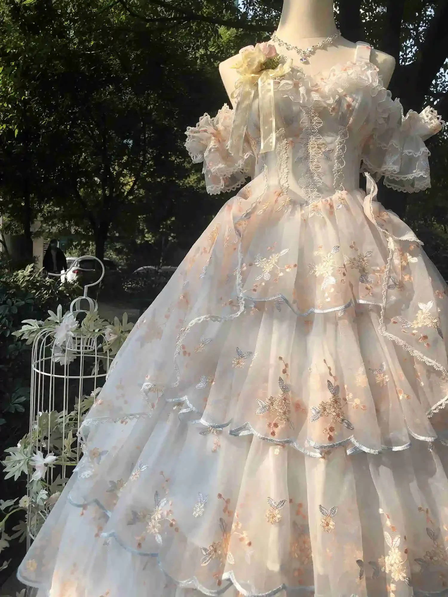 Abiti da sposa principessa con ricamo floreale in pizzo dolce da donna Abiti da festa carini per ragazze Abito vittoriano retrò Lolita Jsk giapponese